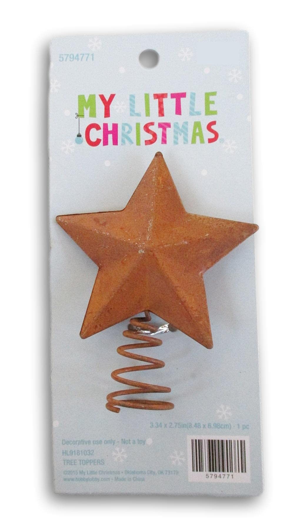 Rust Metal Star Mini Tree Topper - 2.75 Inches, Brown My Little Christmas