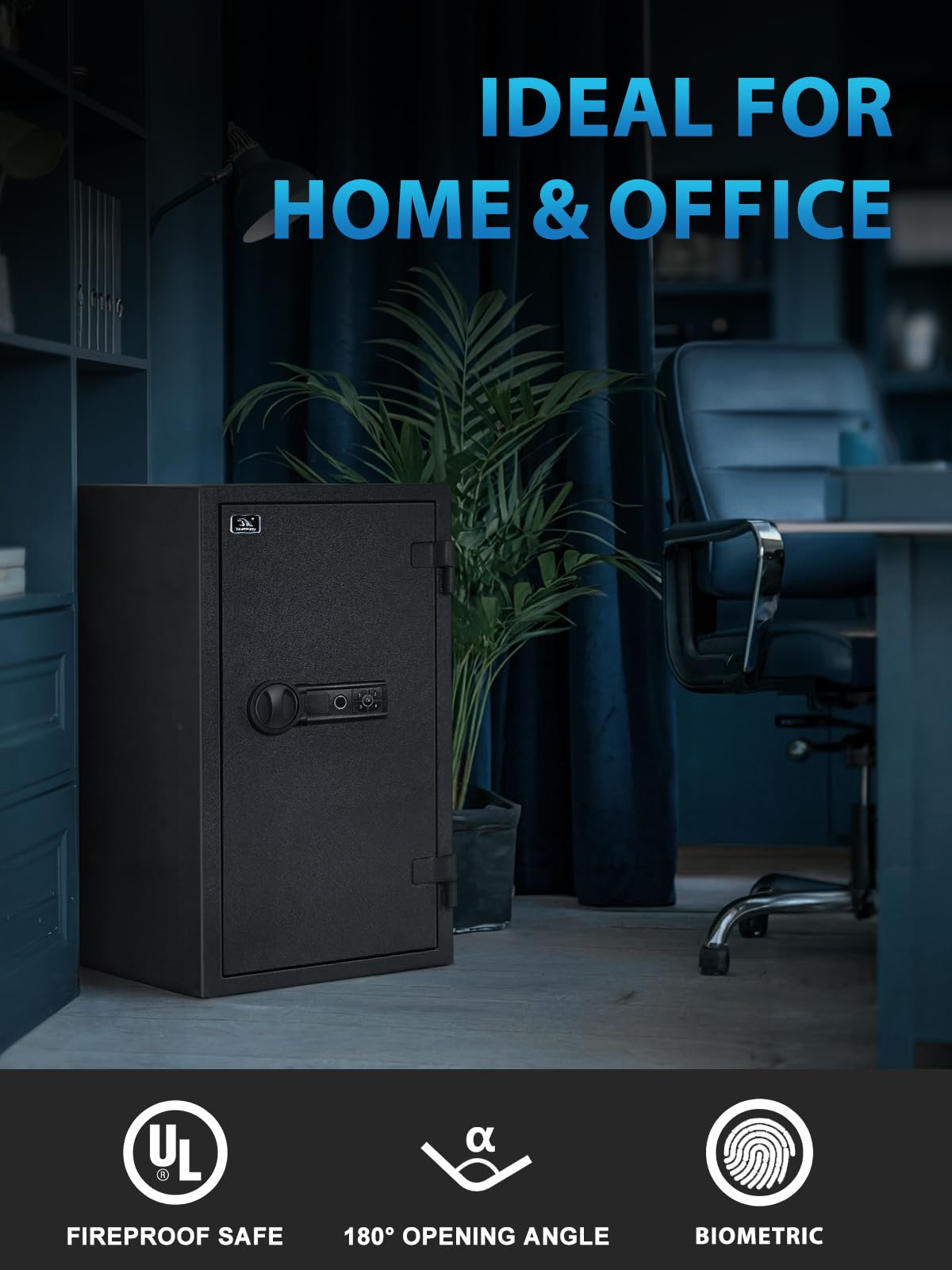 TIGERKING Biometric Fingerprint Fireproof Safe for Home Office, 3.47 Cu Ft Solid Steel Security Safe with Removable Shelf, Stores 29 Fingerprints, 30 Min Fire Protection, Anti-Theft Digital Safe TIGERKING