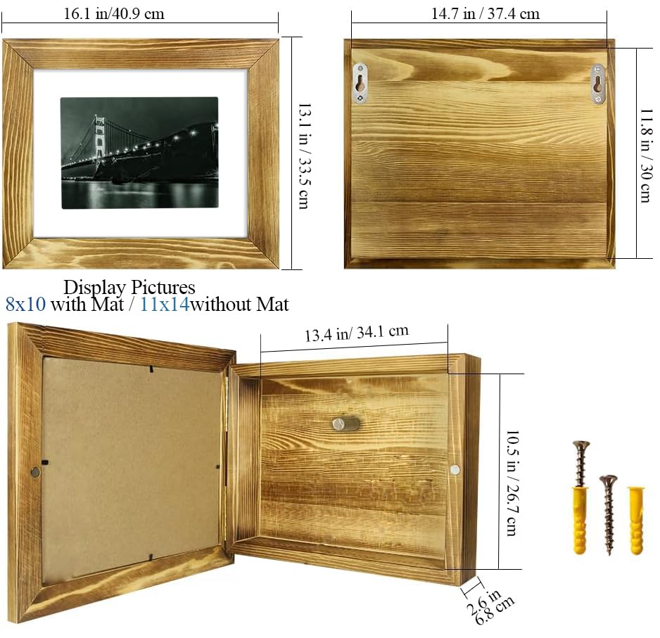 Hidden Gun Storage - Gun Safe Pistol Storage, 11"x14" Matted to 8"x10" Concealment Furniture Secret Decor Solid Wooden Handgun Picture Frames Box Homvle