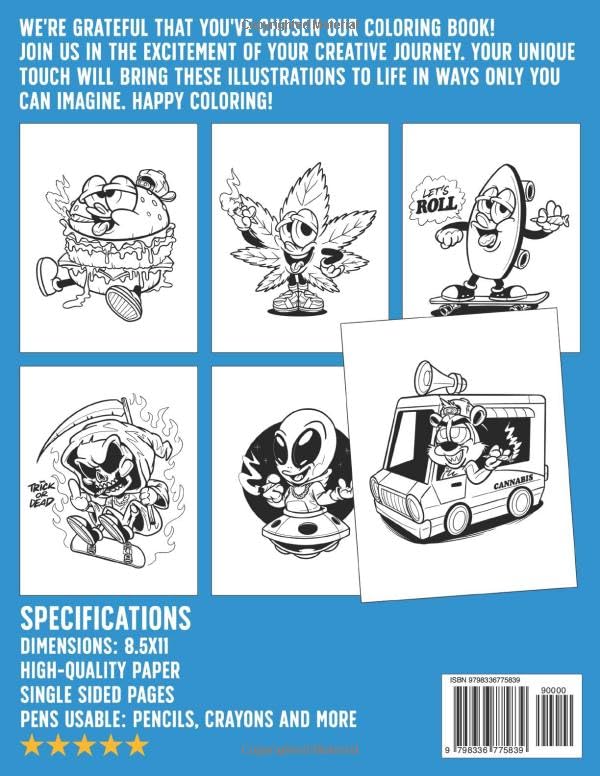 Retro Cartoon Stoner Coloring Book: 420 Coloring Pages Featuring Many Nostalgia Characters Smoking and Trippy Illustrations For Cannabis Lovers To Relax And Relieve Stress WoodArtSupply