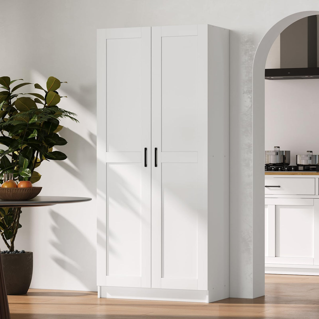 White Tall Kitchen Pantry Cabinet Organizers and Storage with Doors and Adjustable Shelves,Wood Large Gabinetes Para Cocina Office Bookshelf for Laundry Room Cabinets (31.5”W*15.7”D*71”H) Fenghua Lizhi