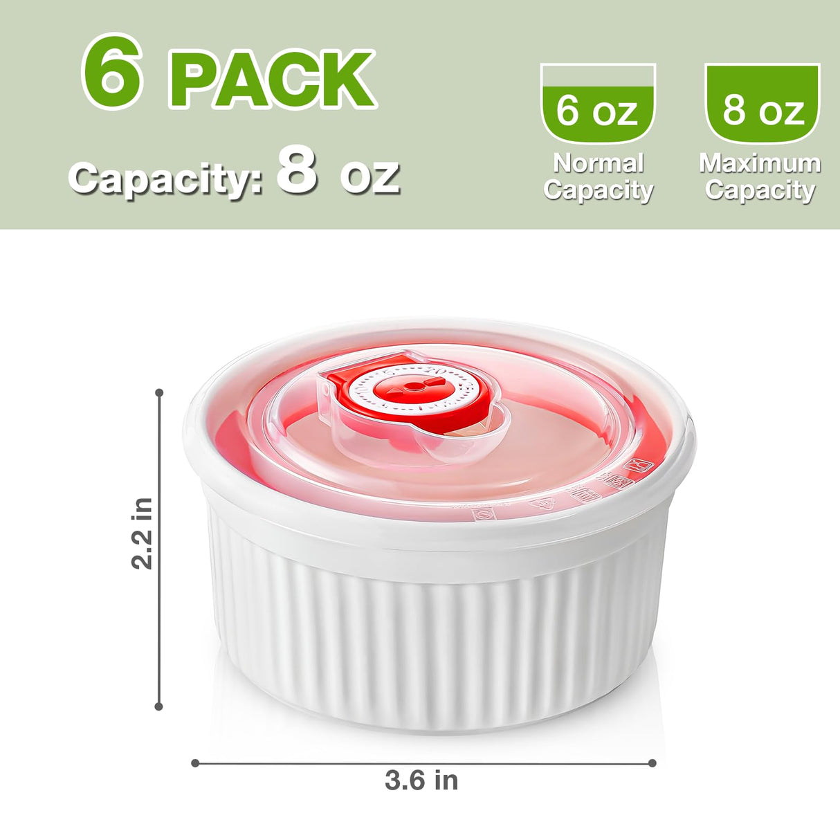 Mfacoy Ramekins with Lids Set of 6, 8 oz Porcelain Creme Brulee Souffle Ramekins with Covers, White Pudding Custard Cups Ramiken for Baking, Small Bowls for Sauces Dessert, Dishwasher and Oven Safe Mfacoy