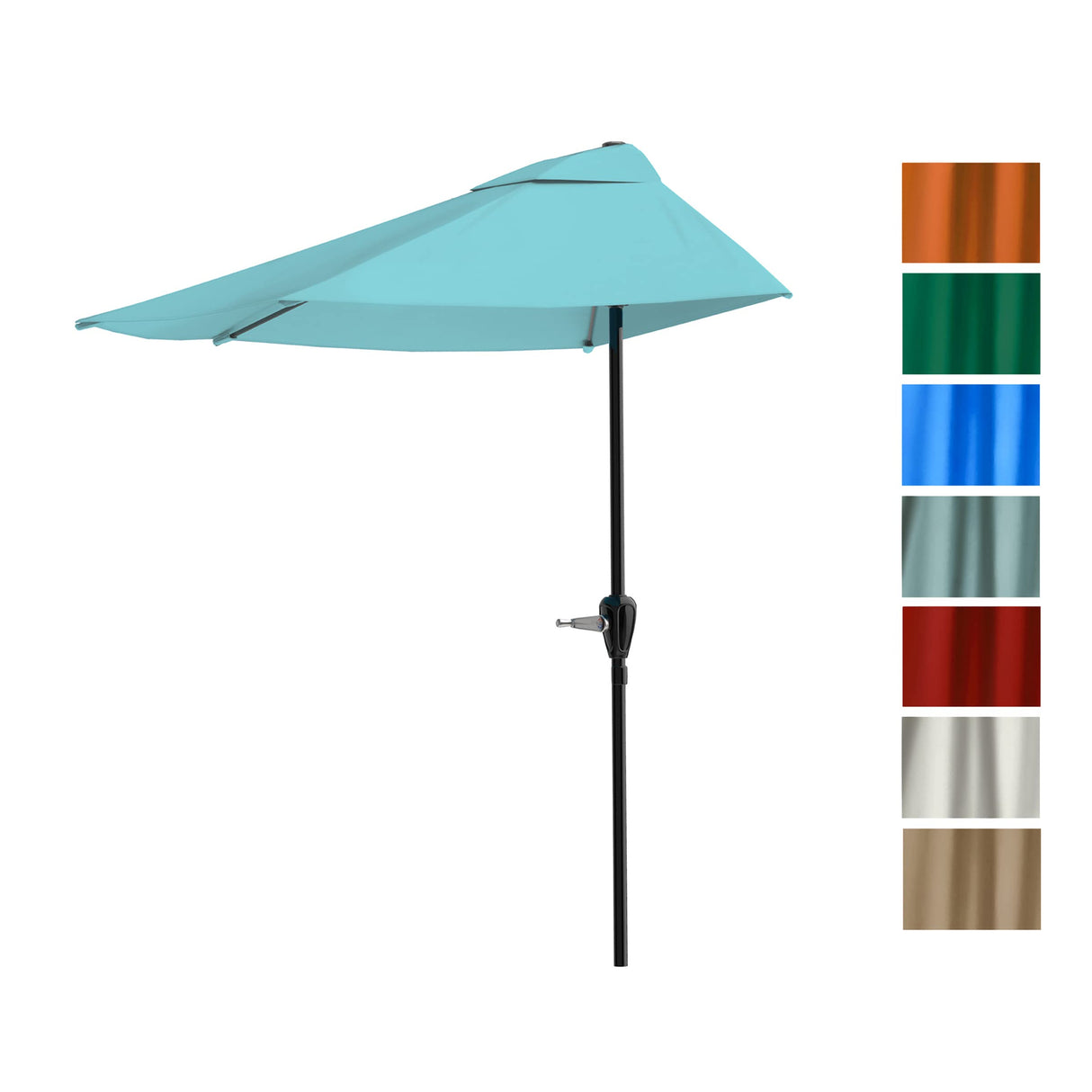 Half Umbrella Outdoor Patio Shade - 9 ft Patio Umbrella with Easy Crank - Small Canopy for Balcony, Table, or Deck by Pure Garden (Blue) Pure Garden