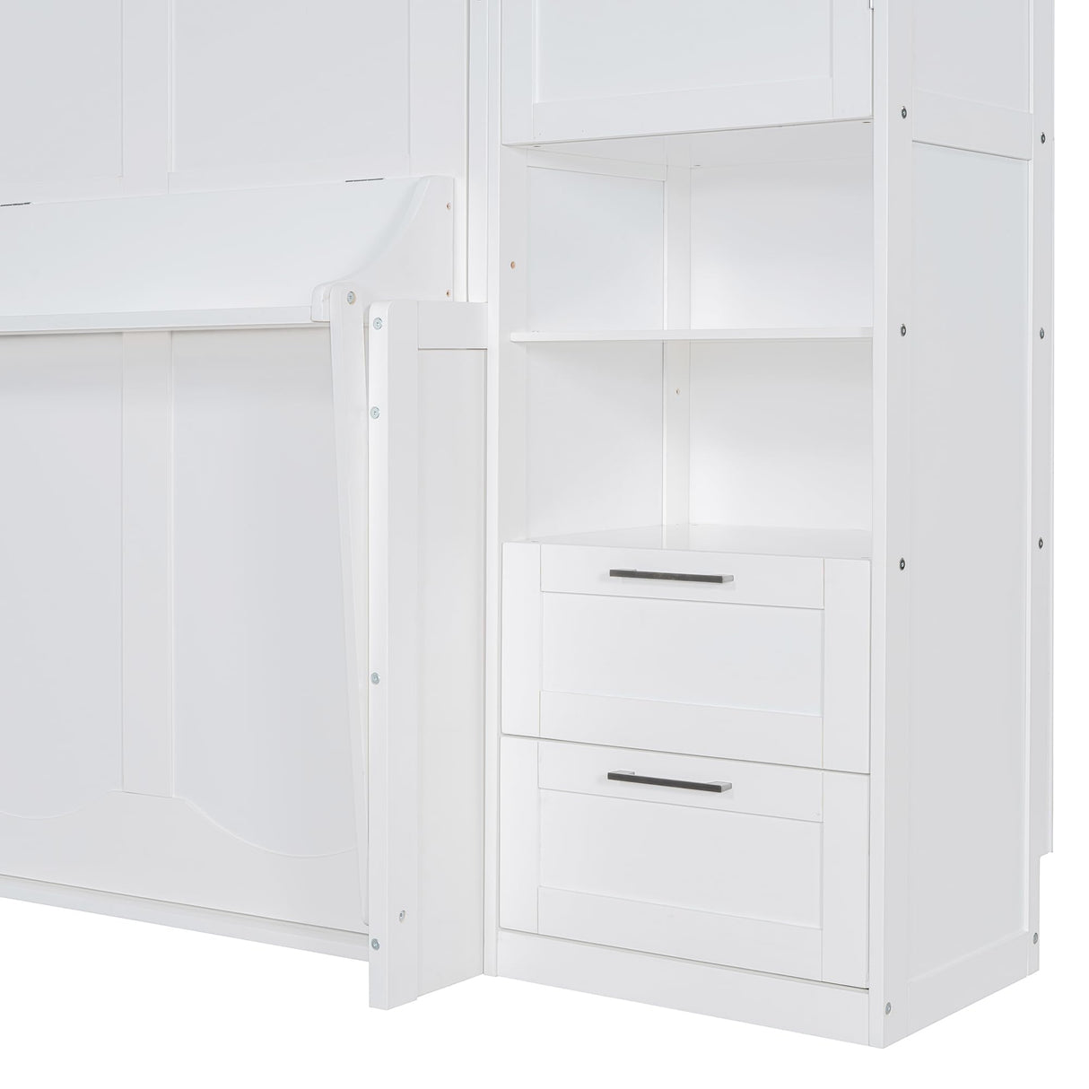 Brabrety Queen Size Murphy Bed Wall Bed with Desk and Closet,Drawers and Shelves,for Small Spaces Studio Study Office Guest Room Use (White#Desk, Queen) Brabrety