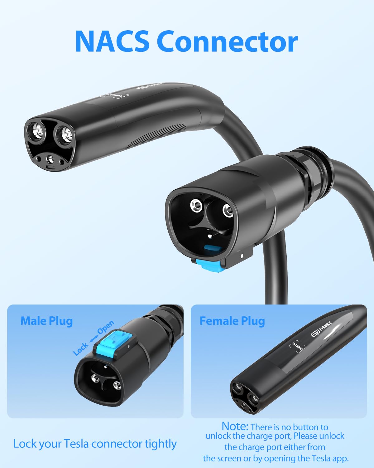 EVDANCE Extension Cord for Tesla 21ft Extension Cable Max Support 12KW 50Amp 240V with NACS Plug Extension Cord for Your Level 1&2 EV Charger Tesla Wall Connector EVDANCE