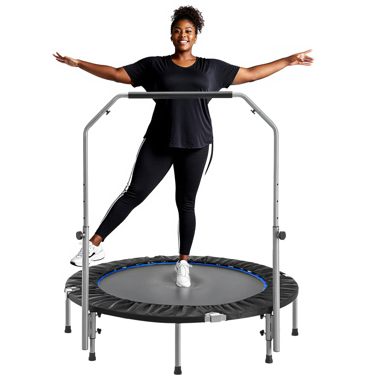 DUMOS 40" Rebounder Trampoline for Adults with Handle, Exercise Trampoline Foldable Indoor Mini Rebounders with Adjustable Bar for Workout Fitness Max Load 330lbs DUMOS
