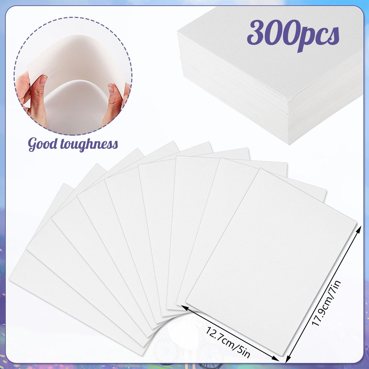 300 Sheets Watercolor Paper, 140 lb/300 GSM Cold Press Watercolor Paper Bulk White Water Color Paper Cotton Paper for Kids Child Students Adults Artists Beginners Drawing Gift Cards(5 x 7 Inch) Prudiut