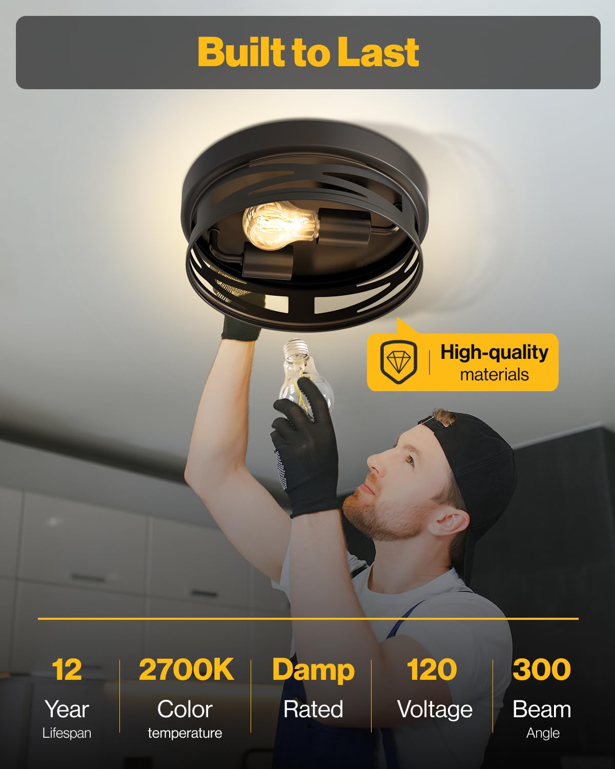 Sunco Flush Mount Ceiling Light, Farmhouse Light Fixtures, Hallway Ceiling Light Arcadia Industrial, 11" Diameter, 800 LM, Dimmable A19 Edison LED Bulbs Included, E26 Base, 8.5W=60W UL/ETL/T20 2 Pack Sunco Lighting
