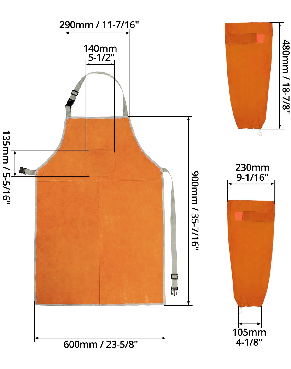 QWORK Welding Apron& Sleeves, Welding Work Protectors Set, Heat and Flame Resistant Leather Work Shop, Blacksmith Protective or Safety Clothing, Welders, Fireplace, Gardening, BBQ Apron, Bib Apron QWORK
