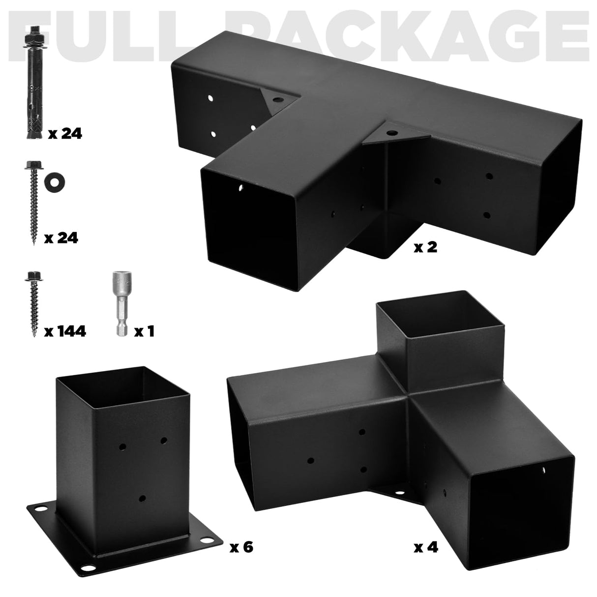 TPHUC Pergola Bracket, 3-Way Pergola Right Angle Bracket, Raised Wood Bracket for 4"x4" (Inner Dimensions: 3.5"x3.5") Wooden Beam, Pergola, Garden, Gazebo,... (Set 12) TPHUC