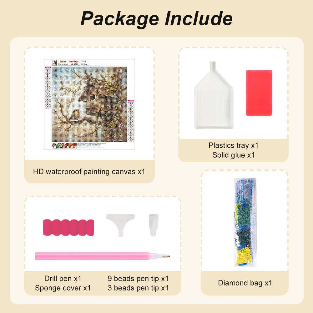 AMORARS Bird Diamond Painting Kit for Adults, 5D Landscape Diamond Art Beginners - DIY Full Diamond Dot Gem Art Paintings, Suitable Gifts, and Home Decoration Crafts,12x12Inch AMORARS