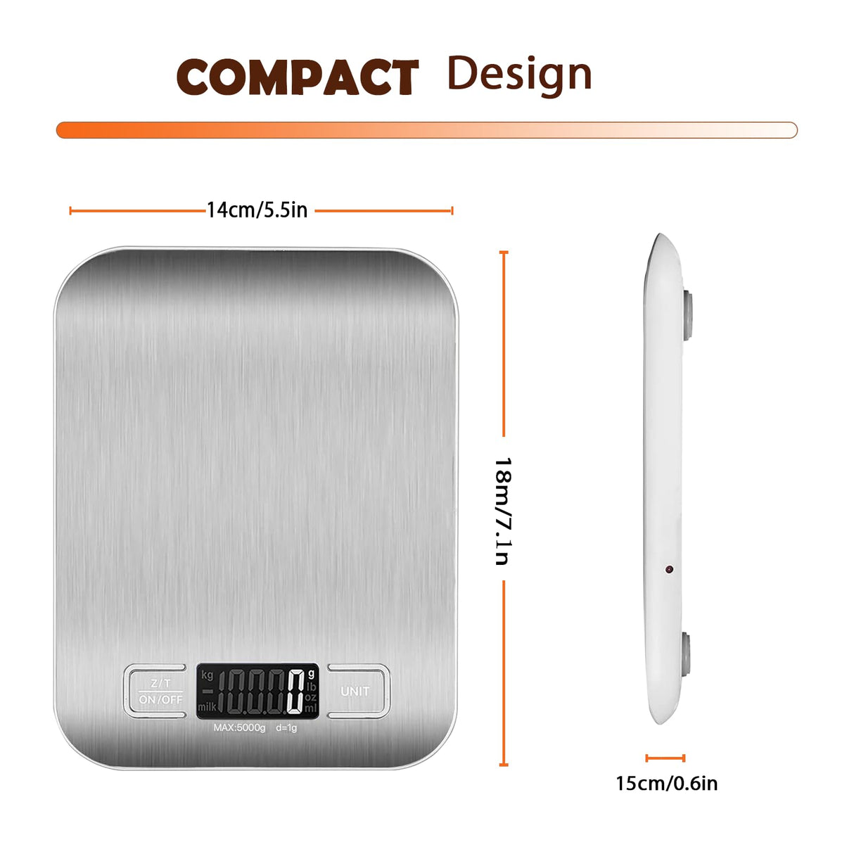 Food Scale with USB Rechargeable, 11lb Digital Kitchen Scale Weight Grams and oz for Baking Cooking, Stainless Steel and Tempered Glass Waterproof Body, 1g/0.1oz Precise Graduation AiScrofa
