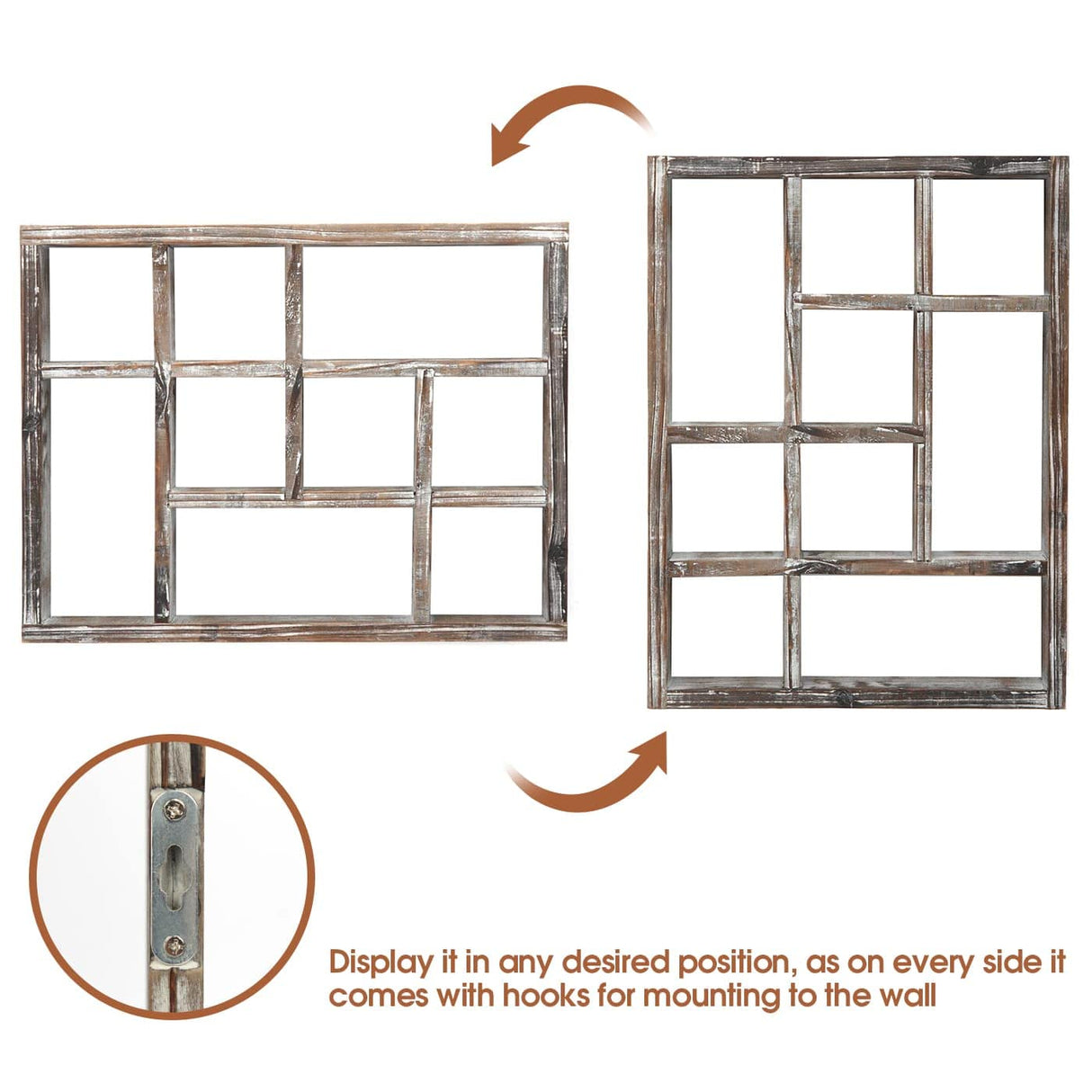 J JACKCUBE DESIGN Rustic Multi-Slot Shelf Cube Display 9 Compartment Shadow Box Wall mountable Shelf for Collection Square Freestanding Case Farmhouse Décor - MK570A (Rustic Wood) J JACKCUBE DESIGN