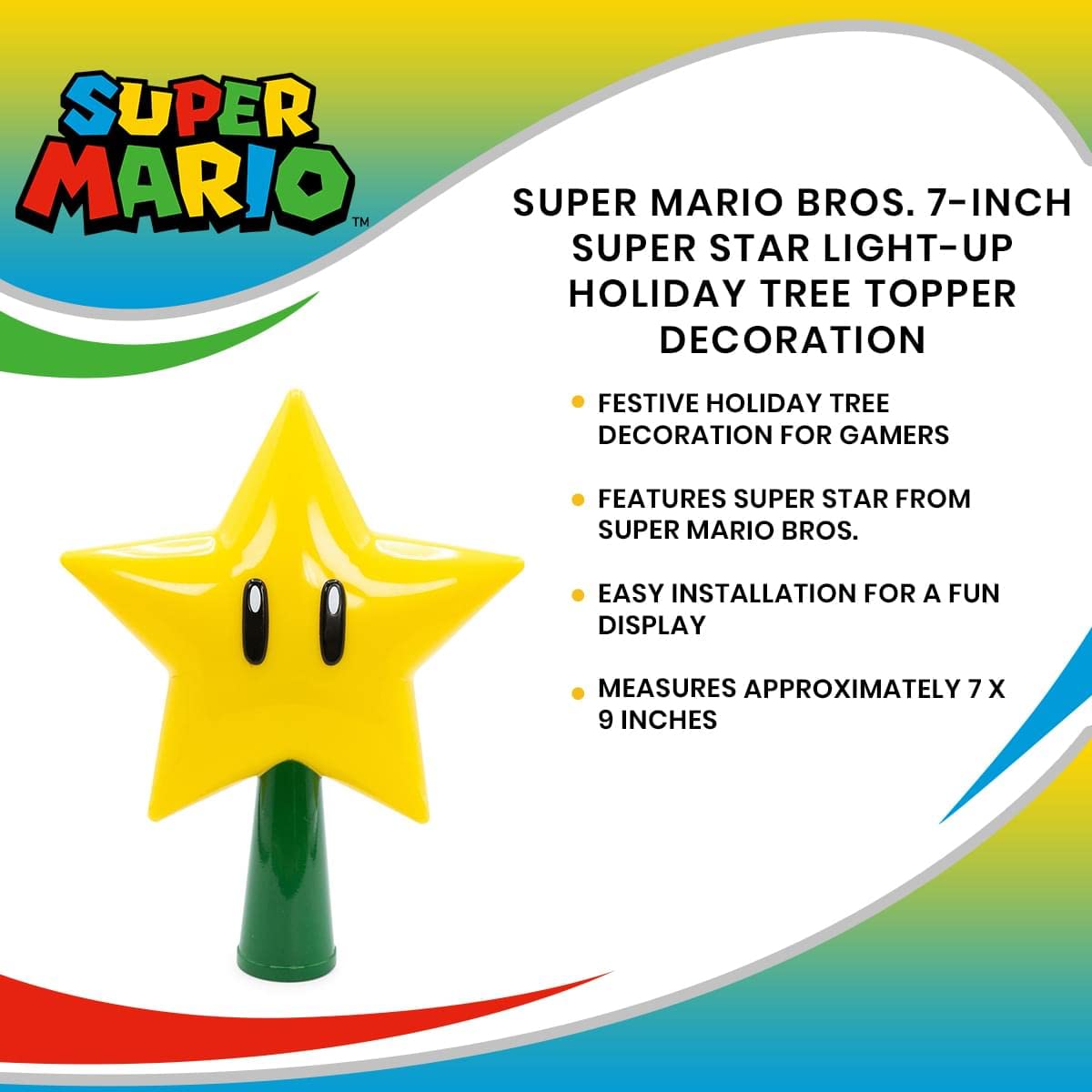 Tree Topper Mario Super Star Gen 2 Plug in Light Up Christmas Tree Topper