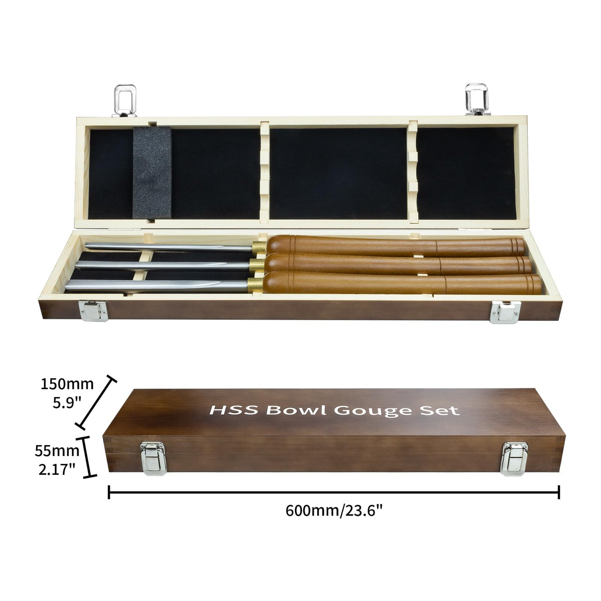 DEEFIINE 3 Pcs HSS Bowl Gouge Lathe Chisel Set, Wood Lathe Bowl Turning Tools with Wooden Box, 1/4-Inches, 3/8-Inches and 1/2-Inches chisels for woodturning DEEFIINE