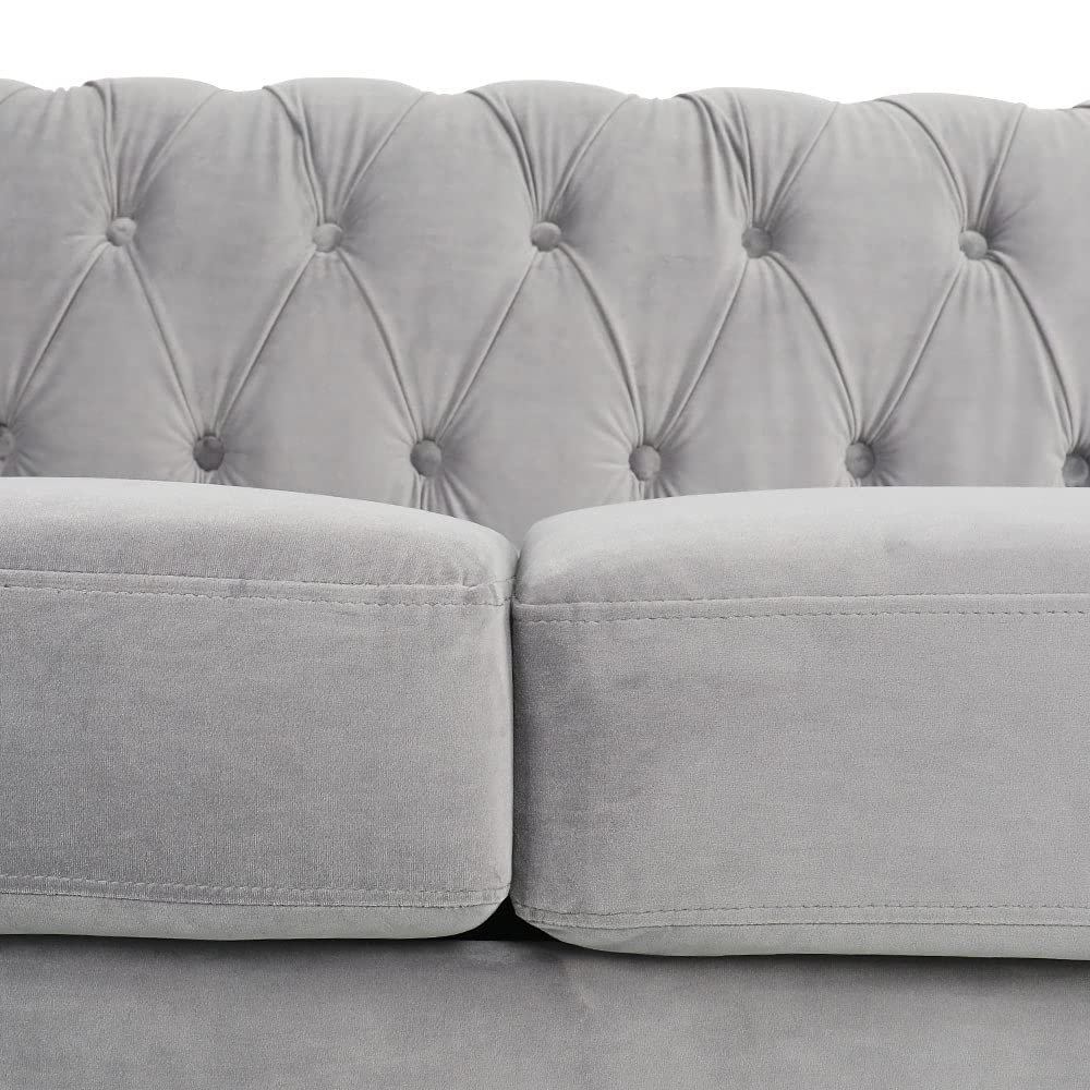 PHOYAL Large Sofa, Velvet Sofa Three-seat Sofa Classic Tufted Chesterfield Settee Couch Modern 3 Seater Couch Furniture Tufted Back for Living Room (Grey) PHOYAL