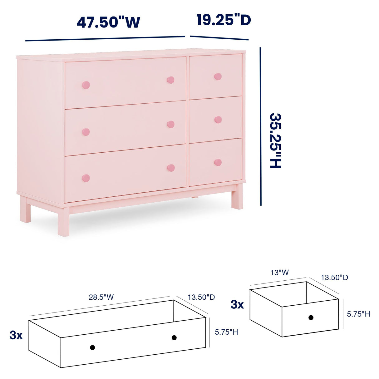 GAP babyGap Legacy 6 Drawer Dresser with Interlocking Drawers - Greenguard Gold Certified, Blush Pink/Dark Pink Delta Children
