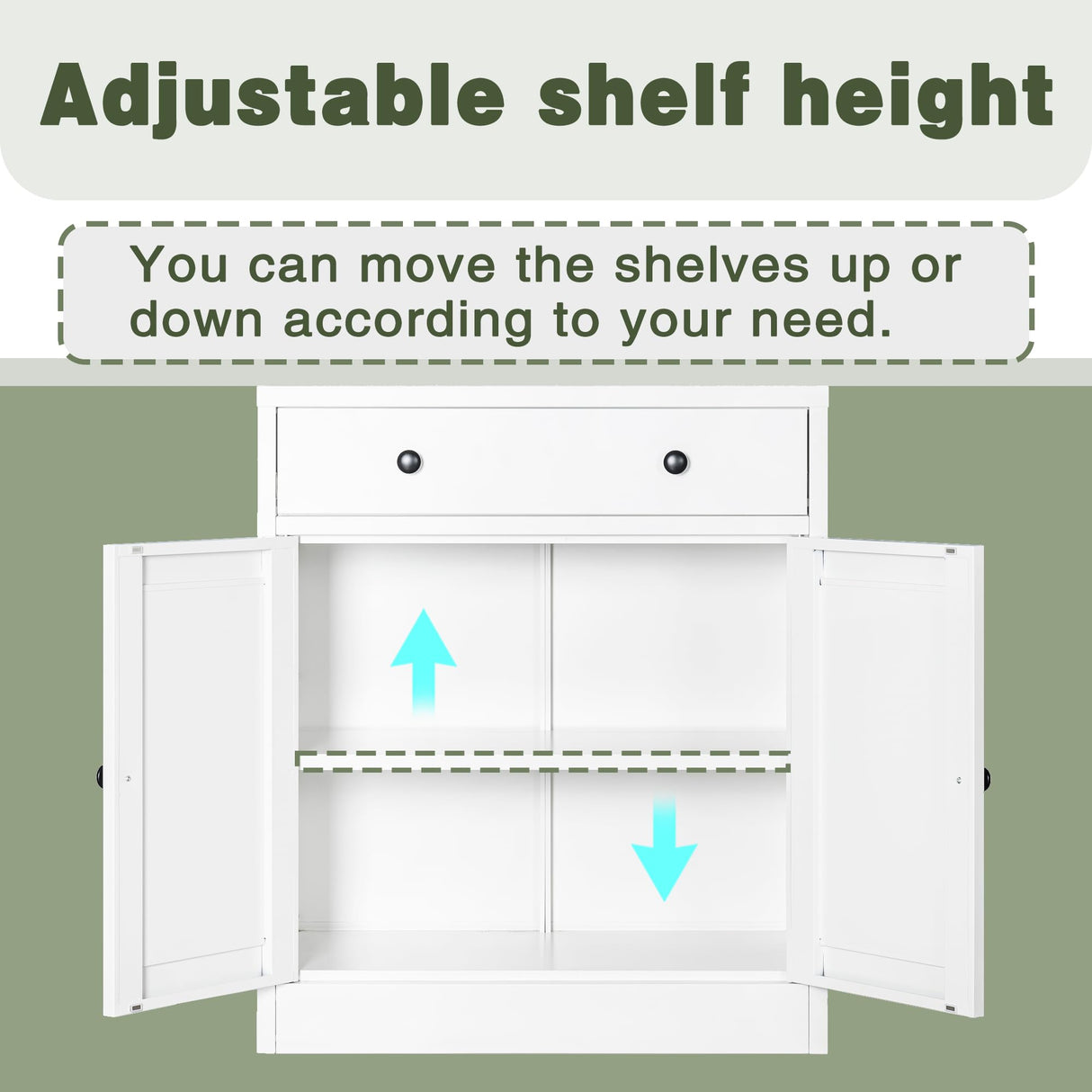 CJF Buffet Storage Cabinet, Storage Cabinet with Drawer & Adjustable Shelf, Metal Sideboard Kitchen Storage Cabinet for Coffee Bar, Bathroom, Living Room, Entryway, Home Office, Natural, Pantry CJF