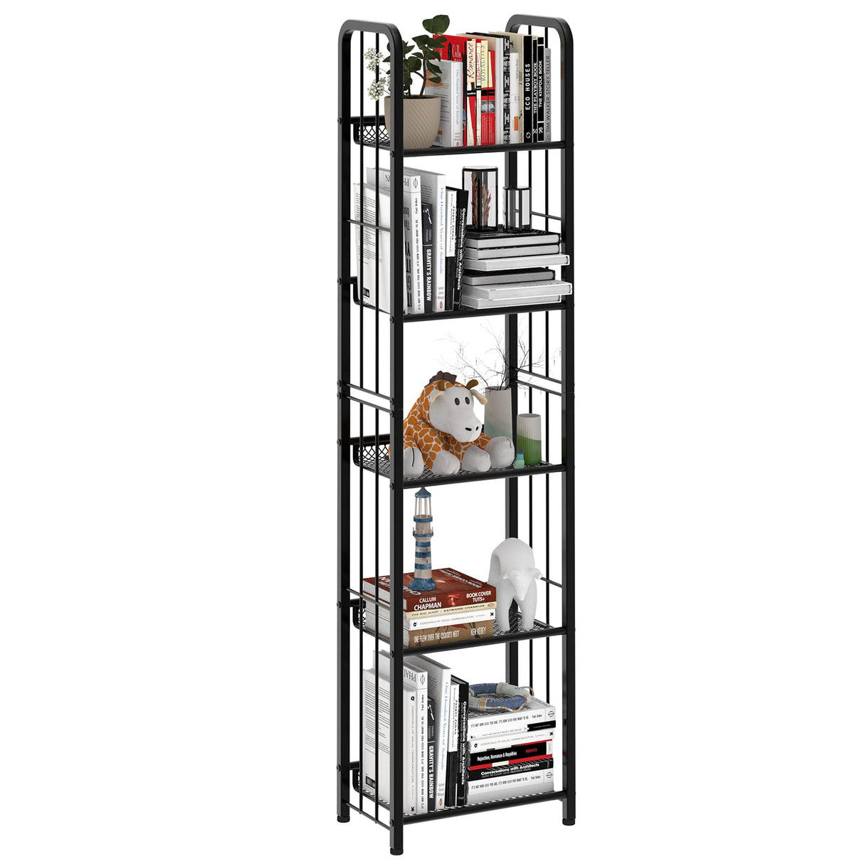 Azheruol Bookshelf Storage Shelf Bookcase Freestanding Storage Stand for Living Room, Bedroom, Kitchen Rust Resistance Easy Assembly Free Combination Multi-Functional Organizer (5 Tiers, Black) Azheruol