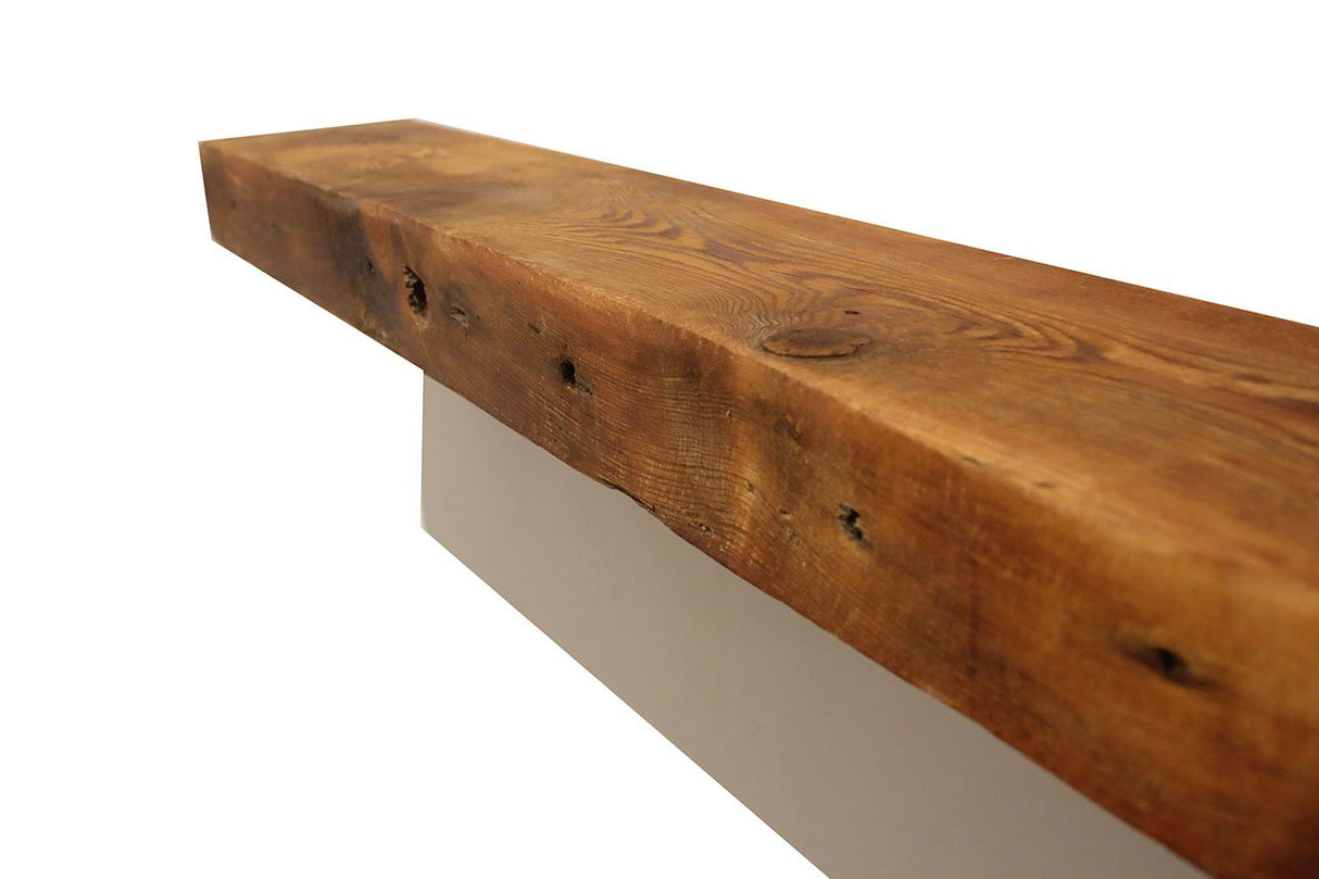 Modern Timber Craft Reclaimed Wood Fireplace Mantel Shelf | Solid Rustic American Barnwood with Floating Shelf Brackets | 2.75" Thickness | 48" L x 8" D, Oiled Modern Timber Craft