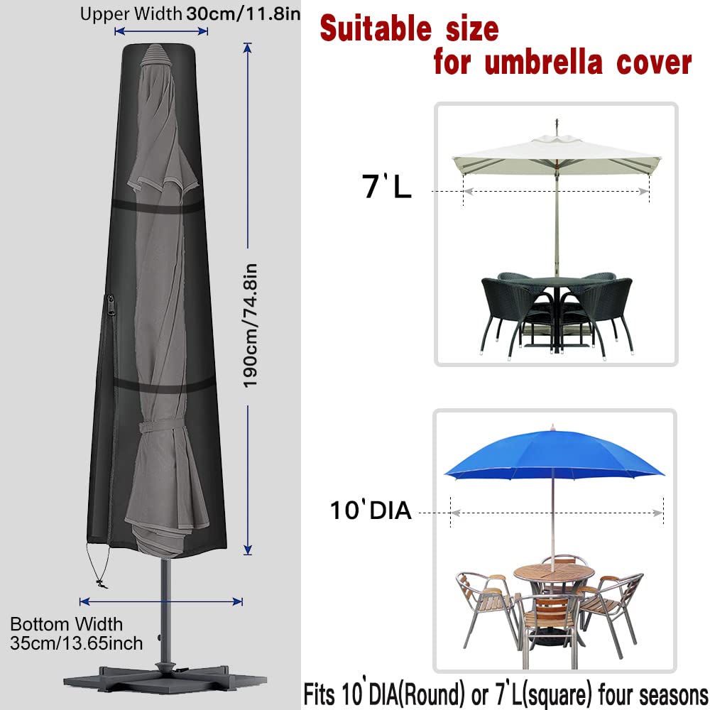 Patio Umbrella Cover for 9ft to 12ft,Waterproof 420D Oxford Outdoor Parasol Covers with Zipper,Windproof & Anti-UV Protective Cover for Garden,Market,and Patio Umbrellas,Black HCFGS