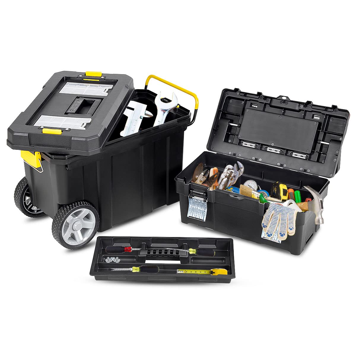 IRONMAX Portable Rolling Tool Box, 2 in 1 Stackable Mechanic Tool Organizer with Wheels and Pull Handle, Plastic Toolbox with Removable Tray for Tools and and Small Parts Storage Generic