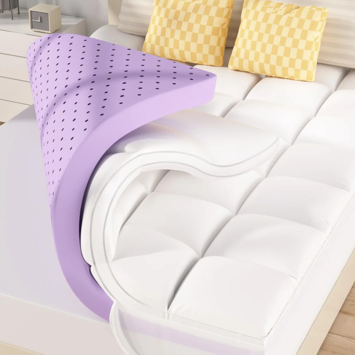 SINWEEK Dual Layer 5 Inch Memory Foam Mattress Topper King Size, 3 Inch Gel Memory Foam Plus 2 Inch 1450 GSM Down Alternative Quilted Pillow Top Mattress Pad Cover, White SINWEEK