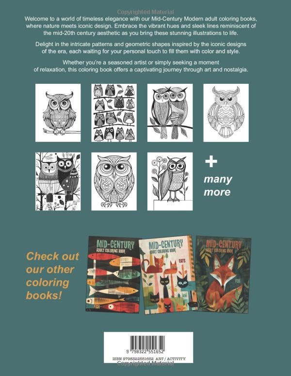 Mid-Century adult coloring book -Owls: Where nature meets iconic design (Mid-Century adult coloring books) Majosta