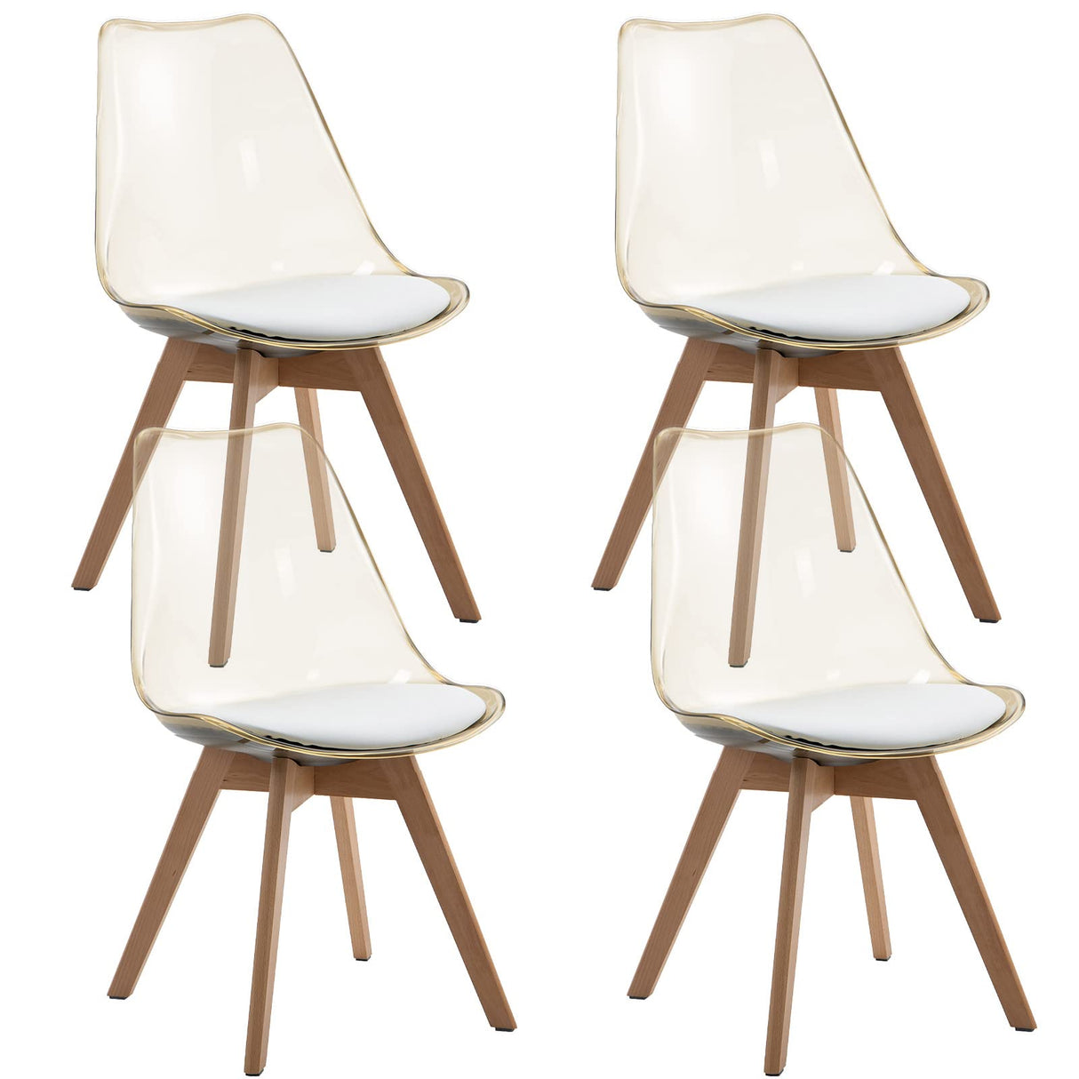 ANOUR Dining Chairs Set of 4, Modern Kitchen Clear Acrylic Accent Dinner Chairs with PU Leather Cushions Seat and Solid Beech Legs, Suitable for Living Room and Bedroom ANOUR