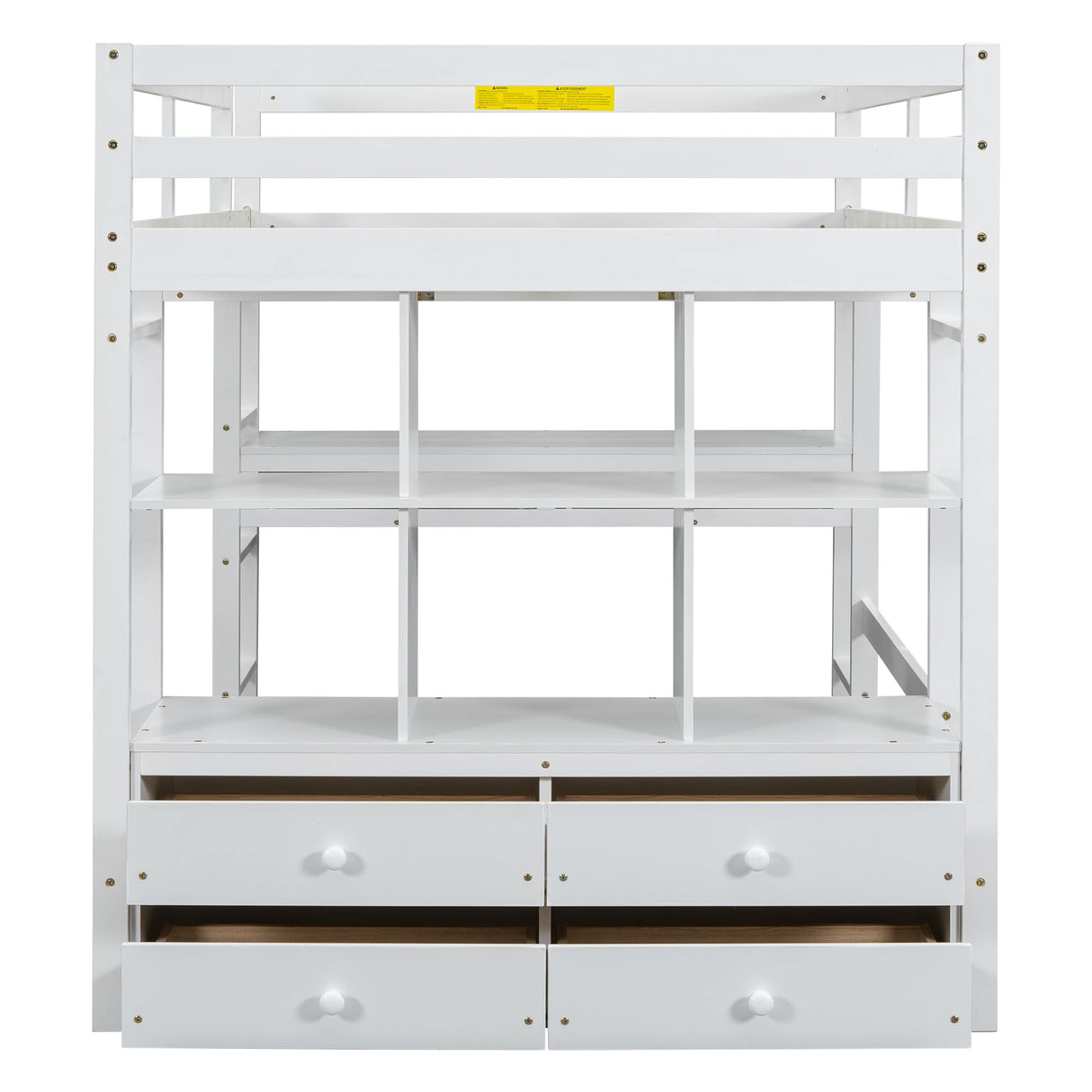 Janusline Full Size Loft Bed with Built-in Desk with Two Drawers, Multifunction Wooden Full Loft Bed Frame with Storage Shelves and Drawers for Apartment Bedroom, Space Saving, White Janusline