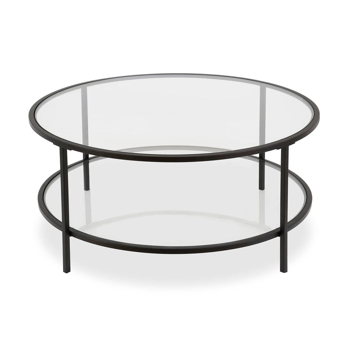 Henn&Hart 36" Wide Round Coffee Table with Glass Top in Blackened Bronze, Modern coffee tables for living room, studio apartment essentials Henn&Hart