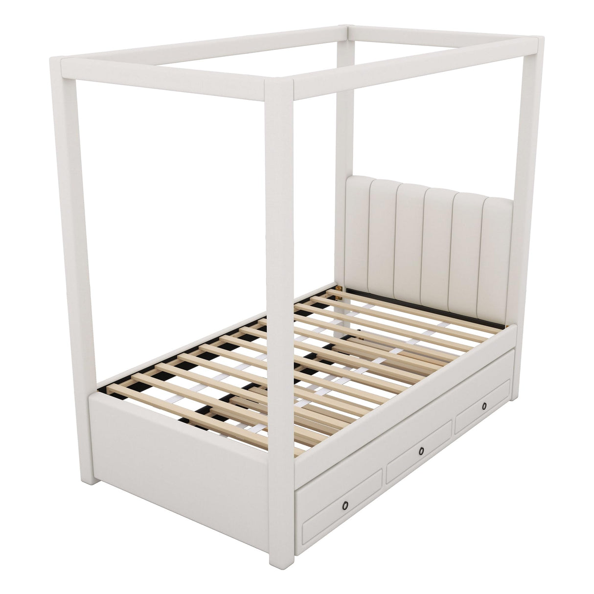 Beige Twin Canopy Bed with Trundle and Storage Drawers by Harper & Bright Designs Harper & Bright Designs