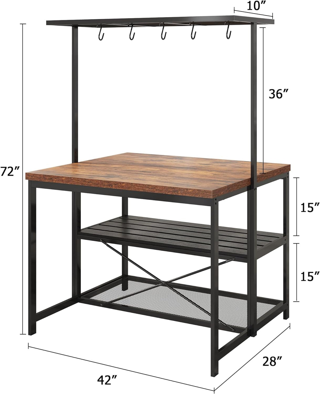 IDEALHOUSE Kitchen Island with Storage, 42''Island Table for Kitchen with Seating Bakers Rack Microwave Oven Stand Shelf with 3 Tier Storage Shelf for Dining Room Living Room, 5 Hooks 42"*28"*72" IDEALHOUSE