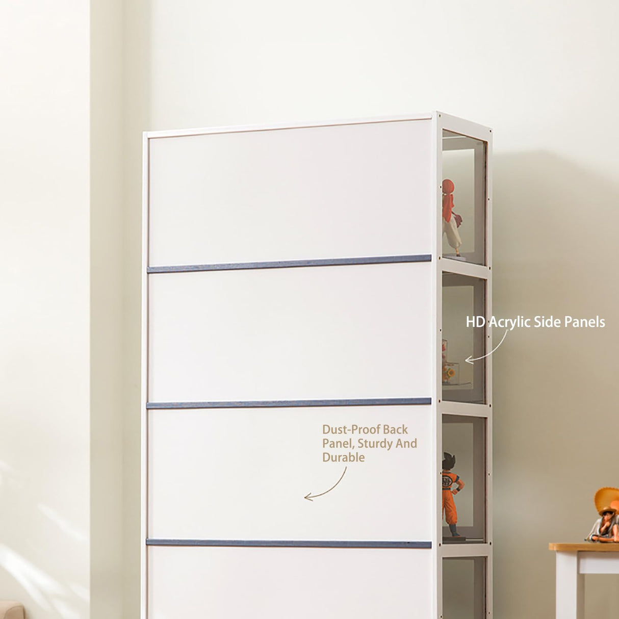 White Wooden Display Cabinet with Acrylic Doors, 5-Tier Bamboo Display Cases for Figurine, Curio Cabinet Toy Organizers Rack & Display Shelf for Home Office, Playroom, Living Room, Bedroom, 65in Generic