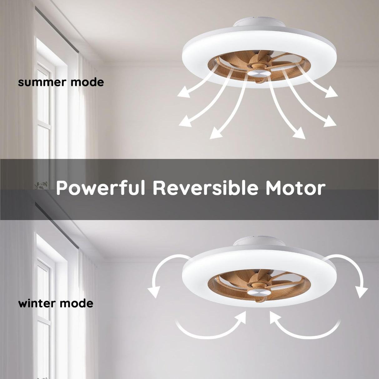 Orison Ceiling Fans with Lights and Remote- 22.4 in Smart Low Profile Bladeless Ceiling Fans with Alexa/Google Assistant/App Control 6 Speed Color Changing Ceiling Fan LED-RGB Back Ambient Light Orison