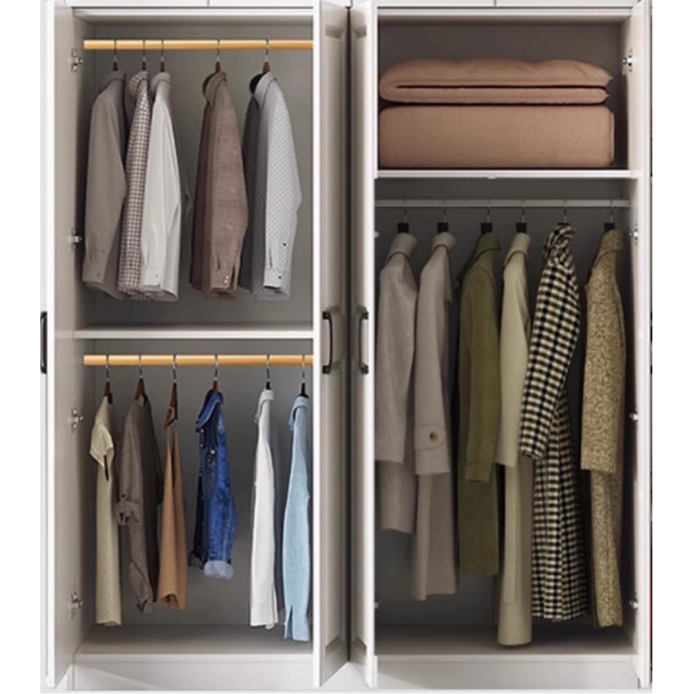 LITFAD Freestanding Functional Closet Contemporary Wood Large Capacity Storage Wardrobe with Shelves and Garment Rod Clothes Cabinet for Bedroom Hotel - White Armoire 55" L x 19.5" W x 71" H LITFAD