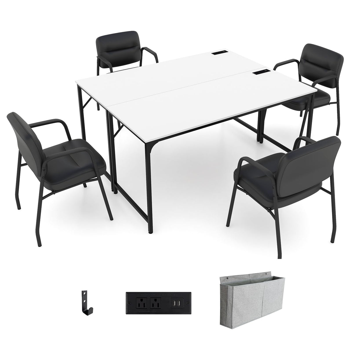 Giantex 10 FT Conference Table with Charging Station, 2 PCS 60" x 24" Rectangular Large Meeting Room Desk with Storage Bag & Hook, Space Saving Seminar Table, Modern Office Computer Desk for 4 People Giantex