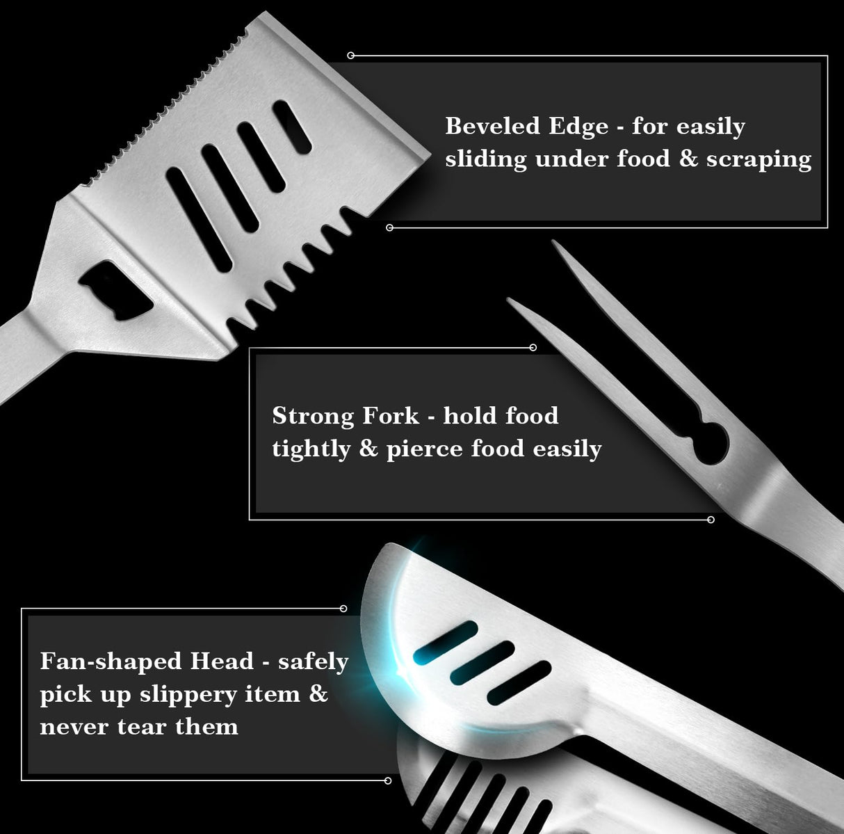 GRILLART Grill Tools Grill Utensils Set - 3PCS BBQ Tools, Stainless Barbeque Grill Accessories -Spatula/Tongs/Fork w/Insulated Glove, Ideal BBQ Set Grilling Tools for Outdoor Grill, Gifts for Men Dad GRILLART