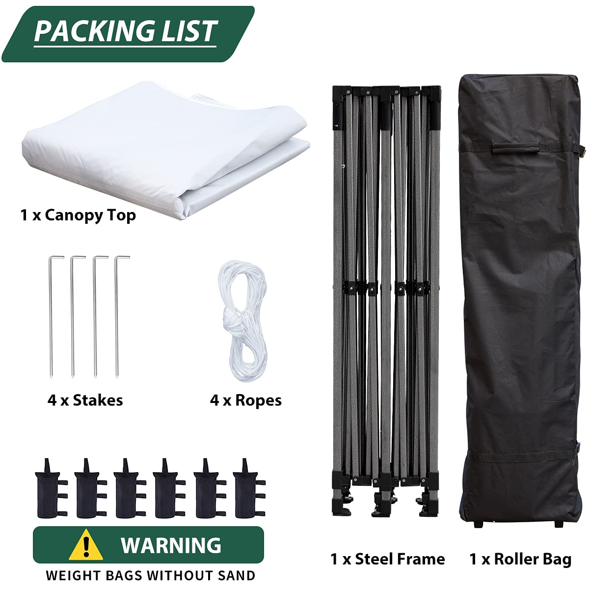 EROMMY 10' x 20' Pop Up Canopy Tent, Commercial Instant Canopy with Roller Bag, 6 Sand Bags, Outdoor Canopies for Festival, Event, White EROMMY