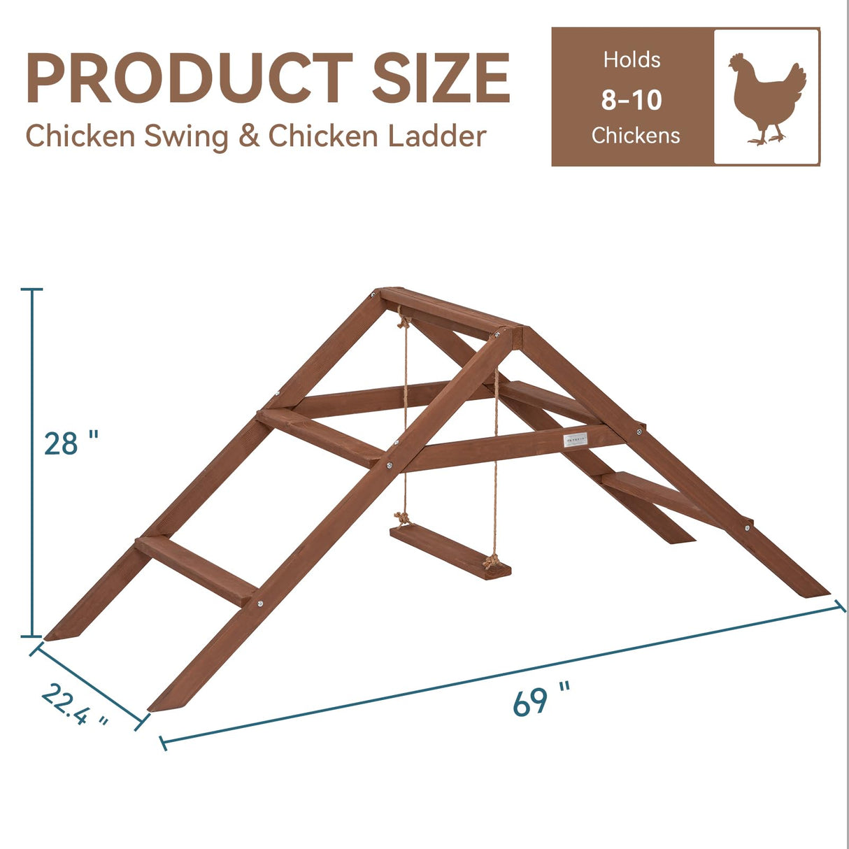 PETSFIT Chicken Roosting Bars for Coop Accessories, Chicken Perches with Swing are Perfect for 8-10 Chickens, Wooden Chicken Ladder for Pet's Healthy & Happy, Easy to Assemble&Clean Petsfit
