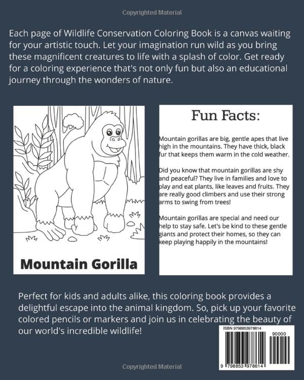 Wildlife Conservation Coloring Book: A Wildlife Conservation Animal Coloring book for kids ages 6-12, Teens and Adults, with Fun Animal Facts Majosta
