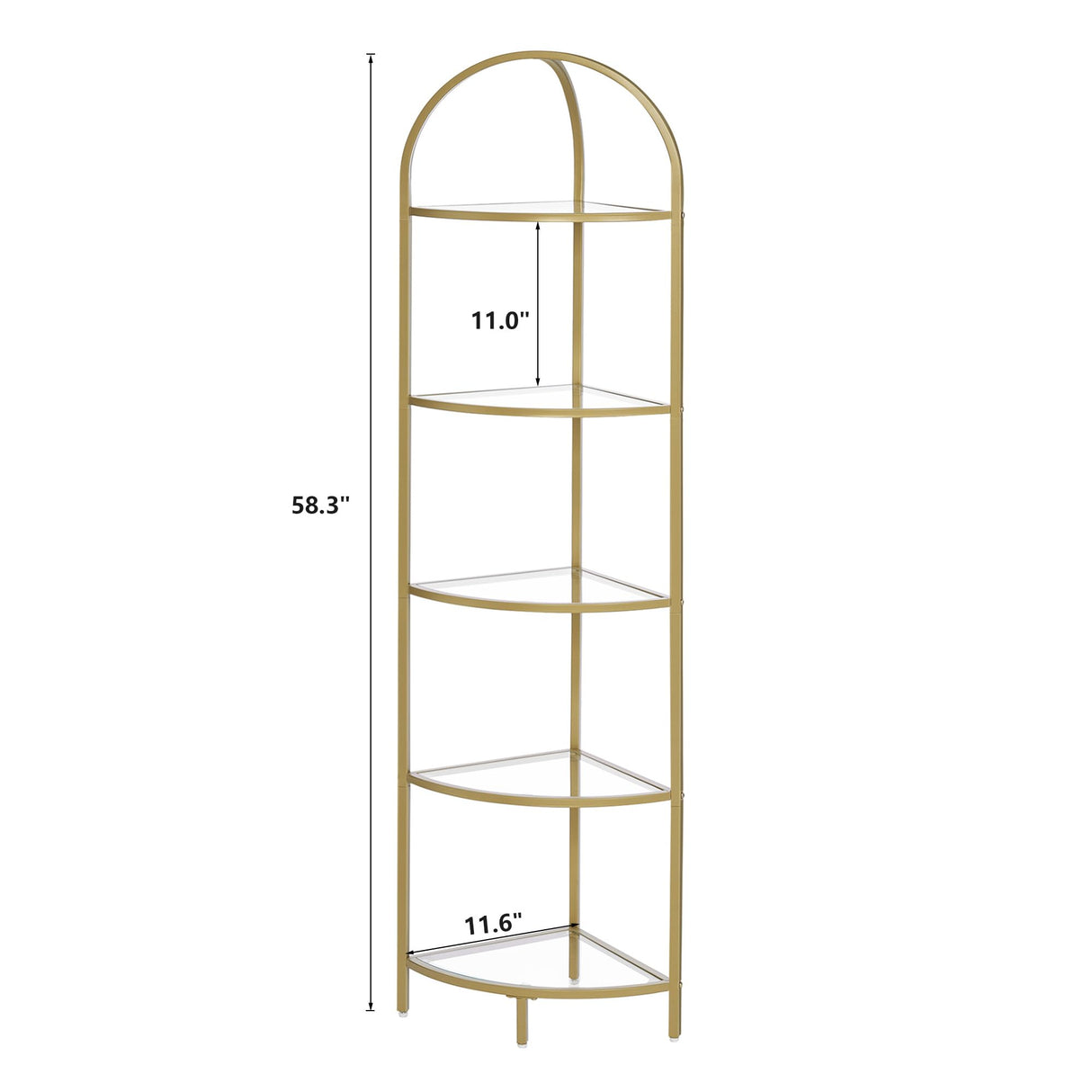 Homhedy 5-Tier Corner Shelf Stand, Metal Corner Bookshelf, Tempered Glass Shelves, Bathroom Storage Rack Shelf, Plant Stand, Modern Style,Golden Homhedy