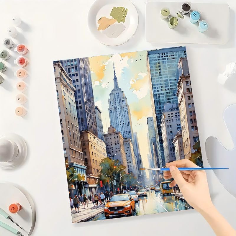 New York Cityscape Paint by Numbers Kit for Adults - DIY Urban Street Scene with Empire State Building Painting on Canvas 16x20 Inches, Acrylic Paint Set for Beginners, Home Decoration Art or Gifts DecorFriday
