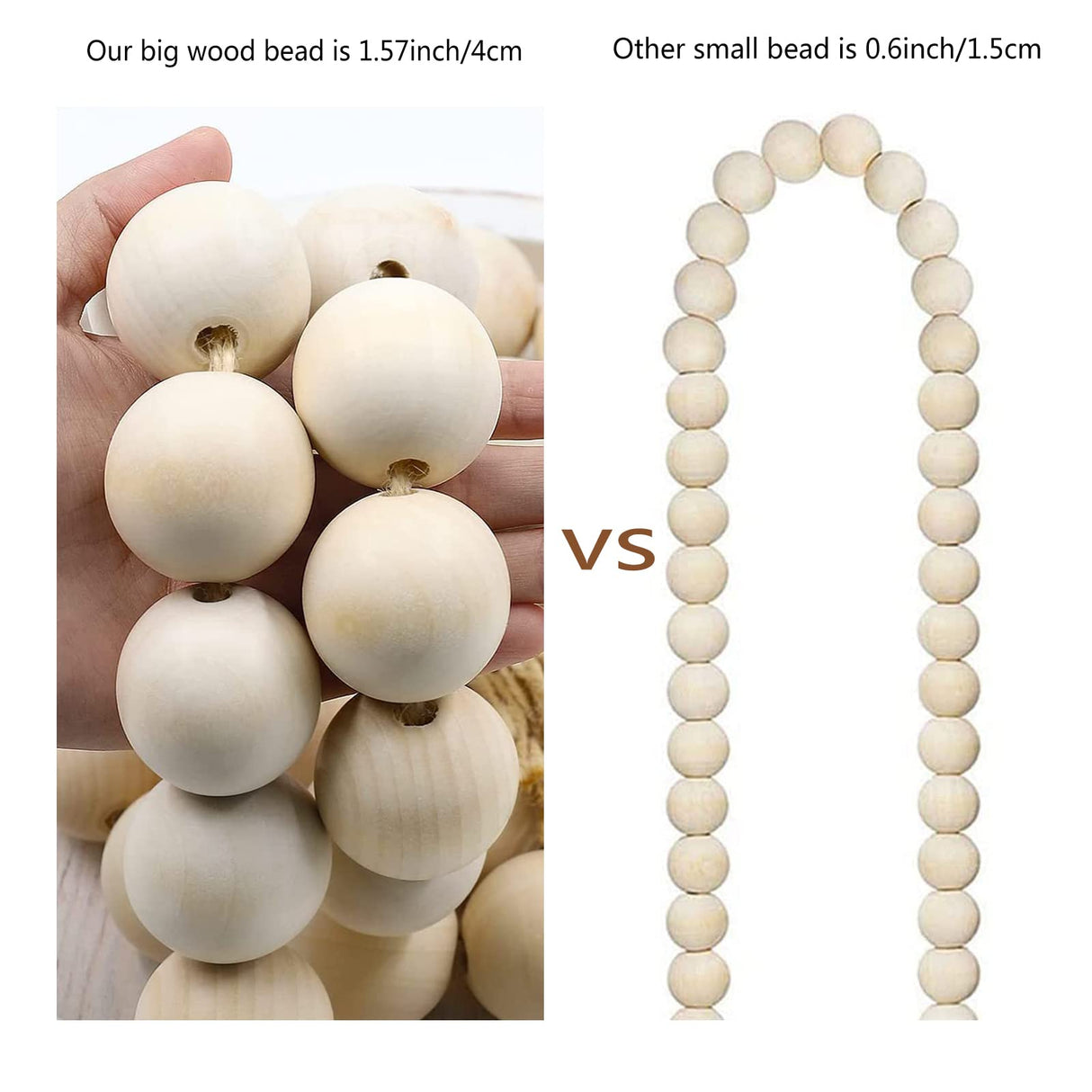Farmhouse Decor Large Wood Bead Garland 50inch long with 1.6" Diameter beads, Natural Wooden Beads Decor with Tassels Decorative Boho Country Decoration for Coffee Table Home Tiered Tray Wall Hanging Elifel
