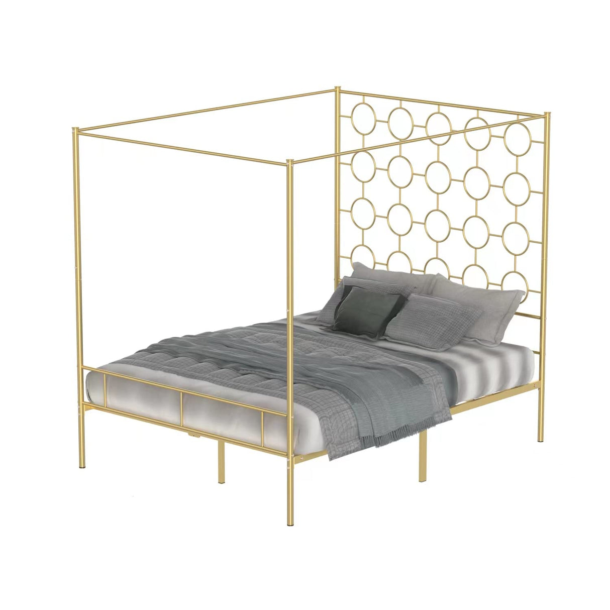 PAUKIN Gold Metal Canopy Bed Frame Queen/Mattress Foundation with Steel Slat Support/No Box Spring Needed/Easy Assembly, Queen PAUKIN