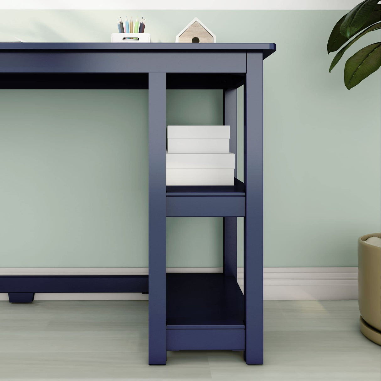 Max & Lily Solid Wood Desk With Shelves, 47 Inches, Blue Max & Lily