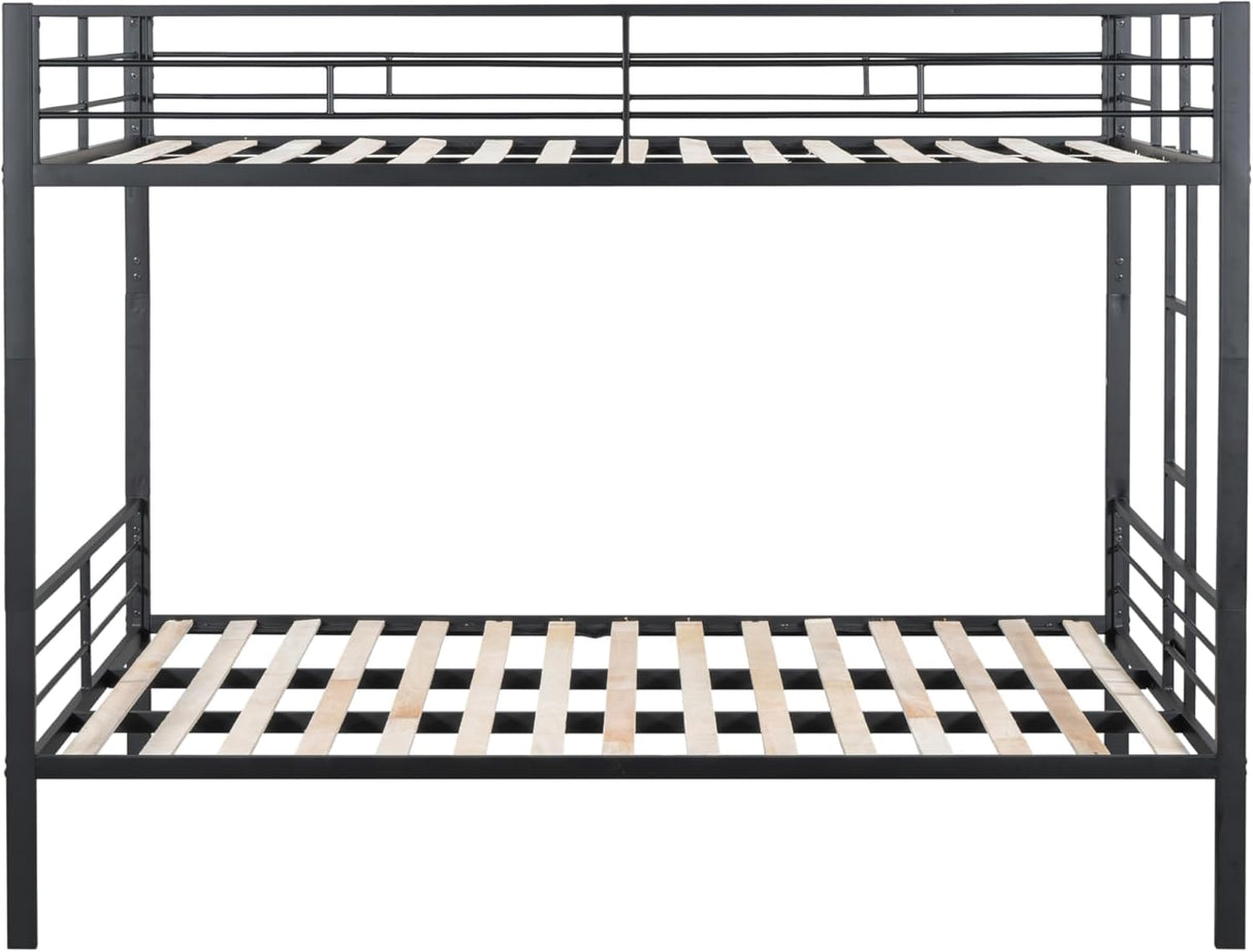 UOCFYK Queen Over Queen Bunk Bed, Heavy Duty Bunk Bedframe with Convertible 2 Beds & Ladder & Safety Rails for Condominiums, Dorm, Bedroom, Space Saving Design, No Box Spring Needed, Black UOCFYK