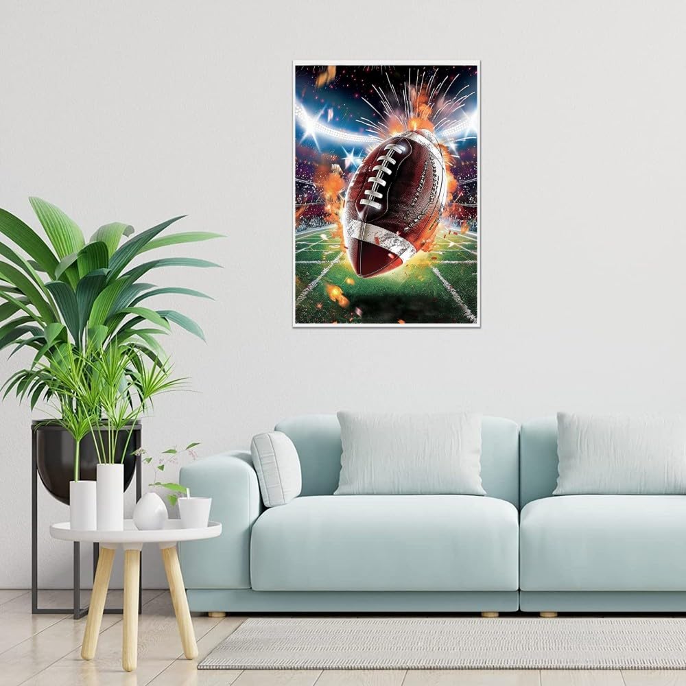 LXTONG Rugby Football 5D Diamond Art Painting Kits, Flame Rugby Diamond Painting Set, Rugby Game Diamond Painting for Beginners Arts and Crafts Wall Decor (12X16 Inches) LXTONG