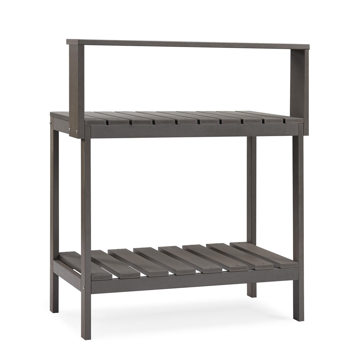 Psilvam Outdoor Poly Lumber Potting Bench, Polystyrene Garden Table with Storage Shelves, All-Weather Patio Work Station for Gardening(Grey) Psilvam