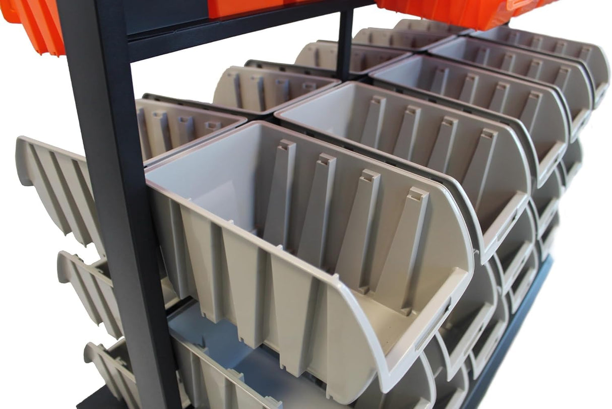 TRINITY EcoStorage 6-Tier Dual-Sided Rolling Bin Rack, 330 Pound Capacity, Includes 94 Organizer Bins, 19.75" x 35.5" x 48.5", Black TRINITY